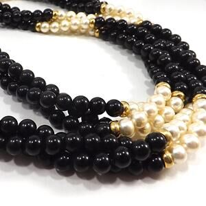 Vintage Napier Faux Pearl Black Bead Necklace, Twisted Strands, 1980, 31"